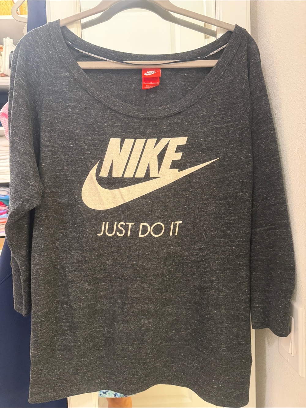 Nike Charcoal Gray Long Sleeve Tee with White Logo